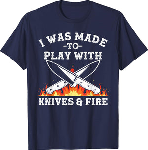 Funny Chef Design Women Knives Play Cooking Lovers T-Shirt - T-Shirt | Navy