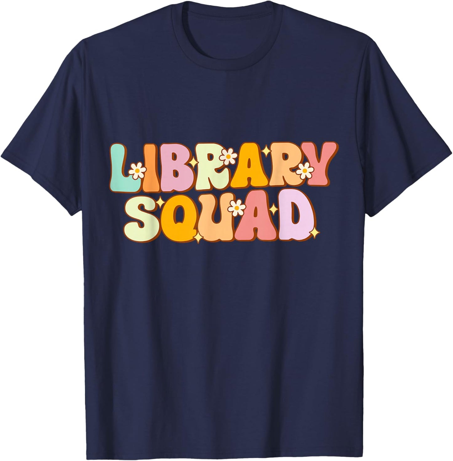 Library Squad Groovy Librarian Bookworm Book Lover T-Shirt - T-Shirt | Navy