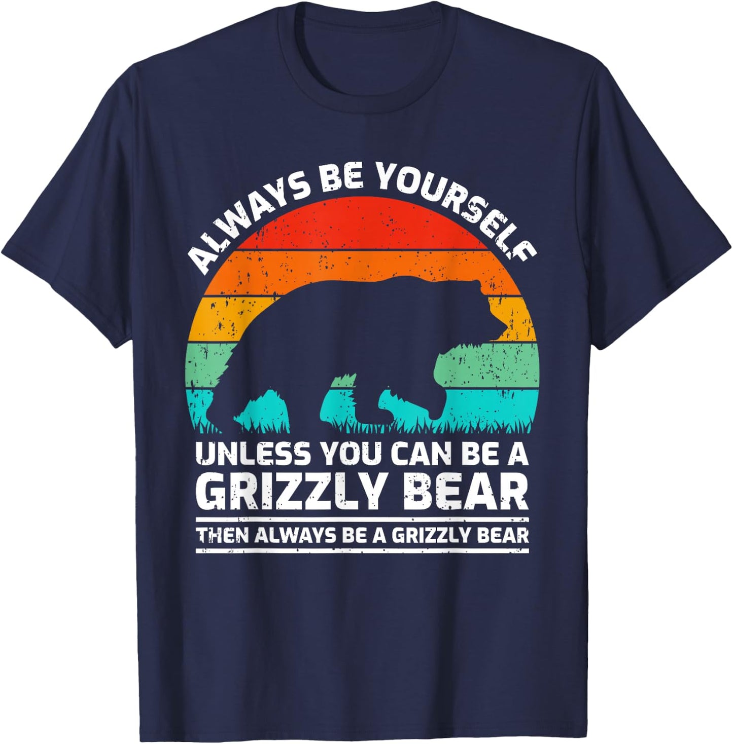 Vintage Grizzly Bear Animal Lover Retro Cute Grizzly Bear T-Shirt - T-Shirt | Navy