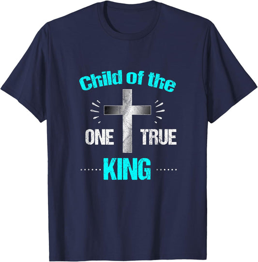 Christian T Shirt Child One True King God Jesus Cross T-Shirt - T-Shirt | Navy