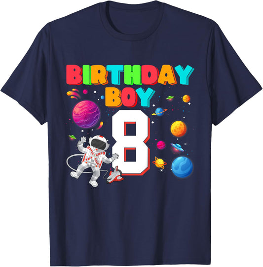 8th Birthday Astronaut Space Planets 8 Years Old Boys T-Shirt - T-Shirt | Navy