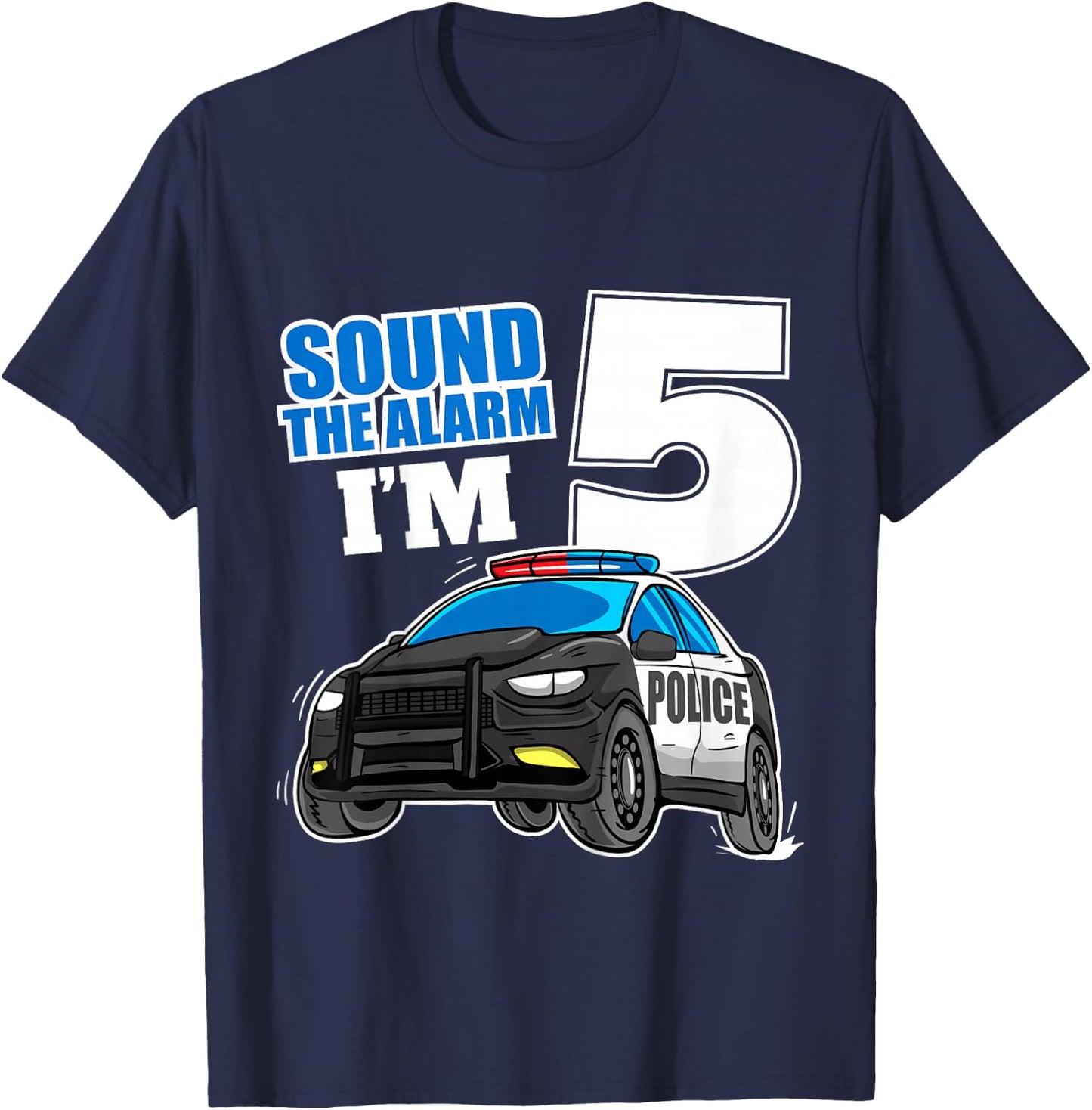 Kids Police Car 5th Birthday Boy 5 Cop Policeman Officer Five T-Shirt - T-Shirt | Navy
