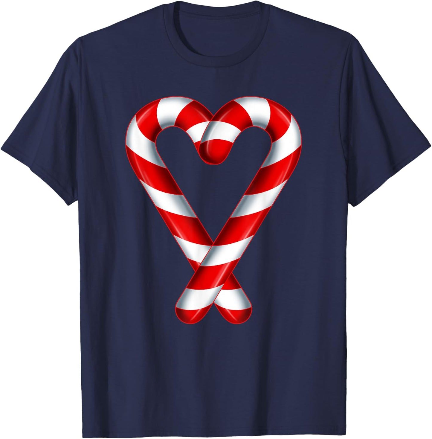 Candy Cane Heart Merry and Bright Red White Candy Couples T-Shirt - T-Shirt | Navy