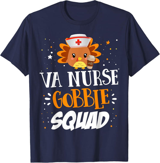 VA Veterans Nurse Gobble Squad Women Thanksgiving Turkey T-Shirt - T-Shirt | Navy