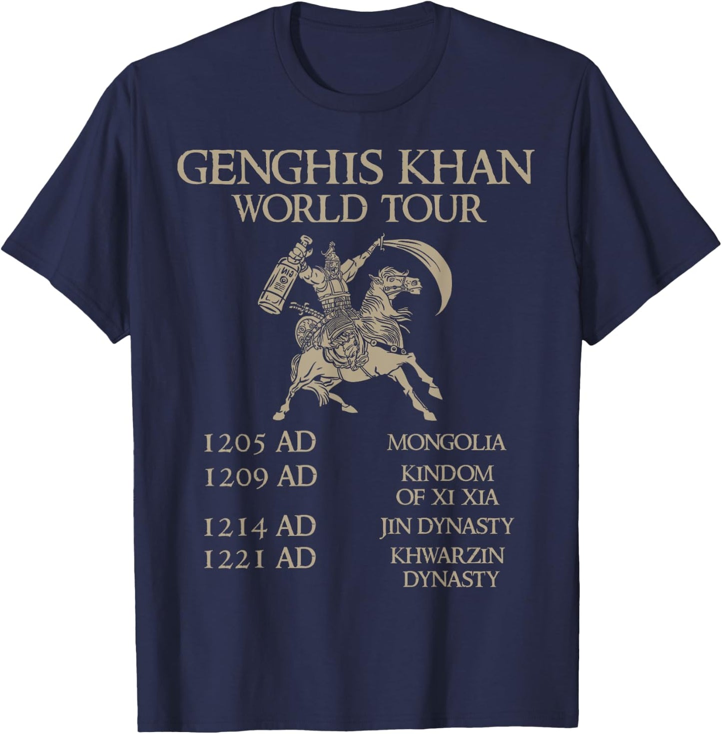 Genghis Khan World Tour - Historic Mongol - Asian History T-Shirt - T-Shirt | Navy