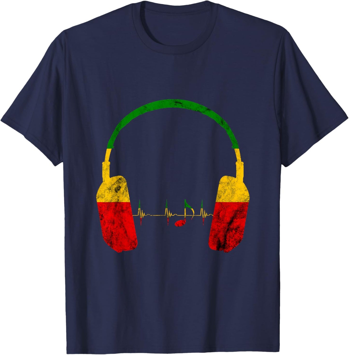 Rasta Reggae Music Headphones Jamaica Heartbeat Music Note T-Shirt - T-Shirt | Navy