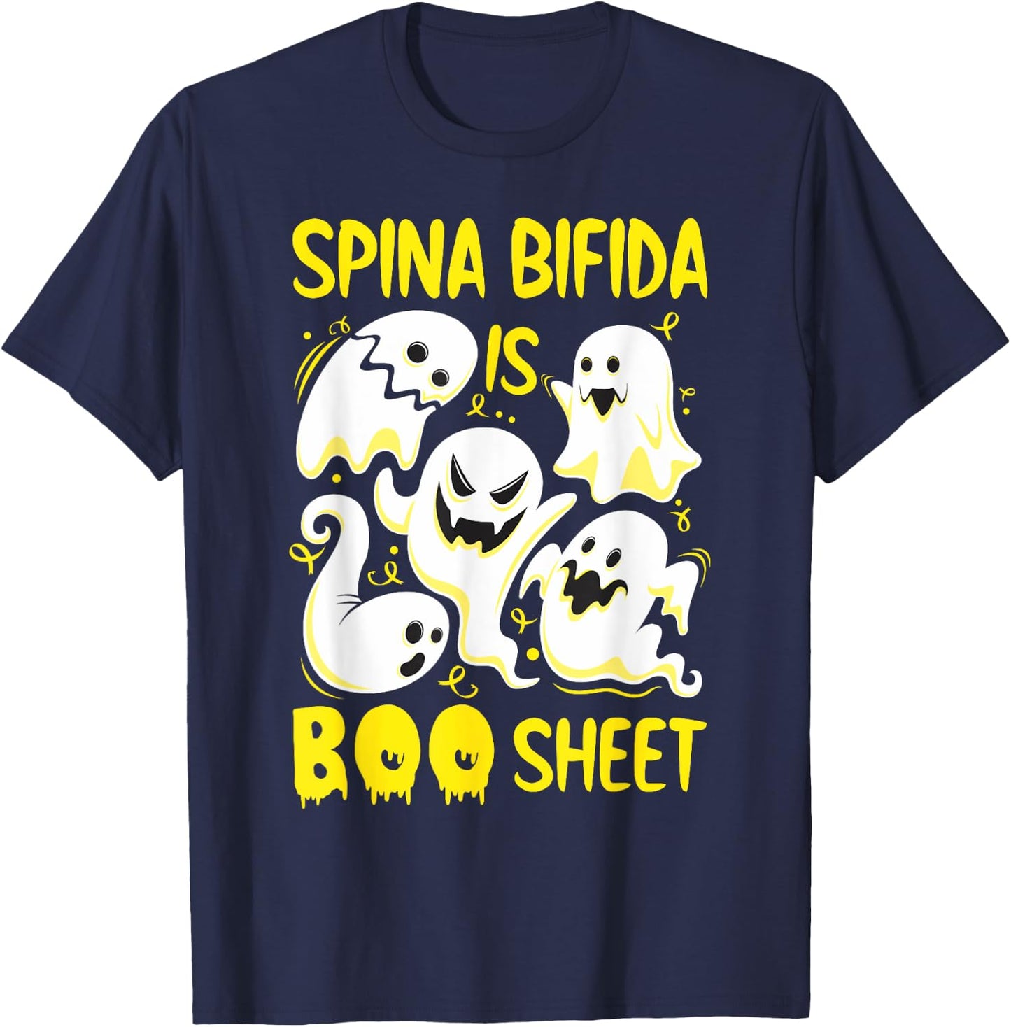 Spina Bifida is Boo Sheet Yellow Boos Funny Halloween Ghost T-Shirt - T-Shirt | Navy