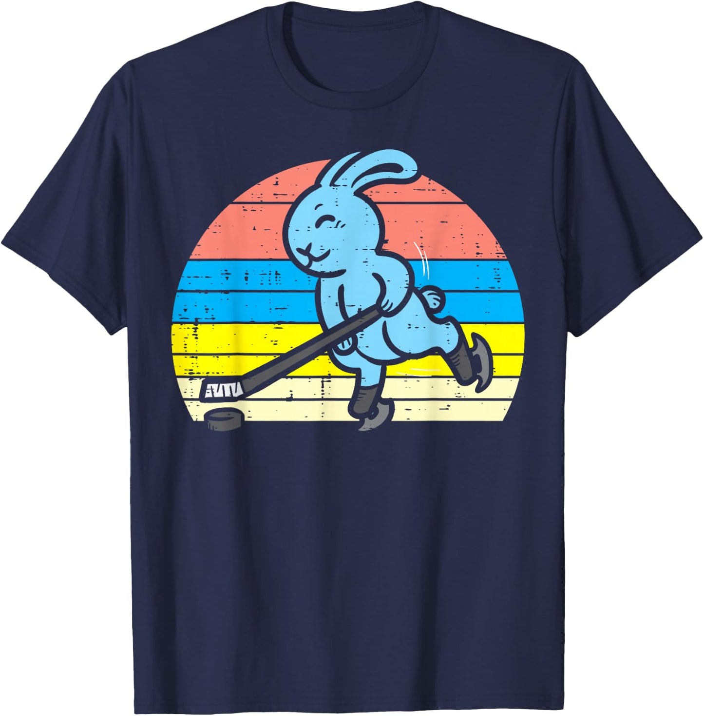 Easter Bunny Playing Ice Hockey Retro Sports Men Women Kids T-Shirt - T-Shirt | Navy