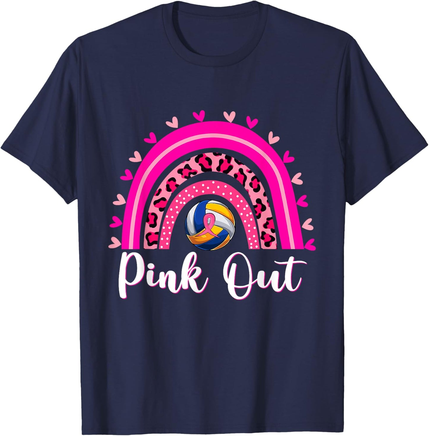 Pink Out Volleyball Lover Rainbow Breast Cancer Awareness T-Shirt - T-Shirt | Navy