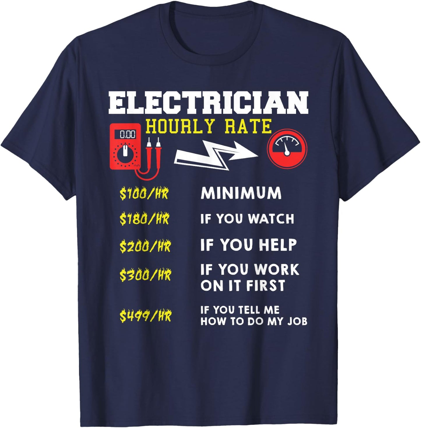 Hourly Rate Gift Electrician | Funny Electrician T-Shirt - T-Shirt | Navy