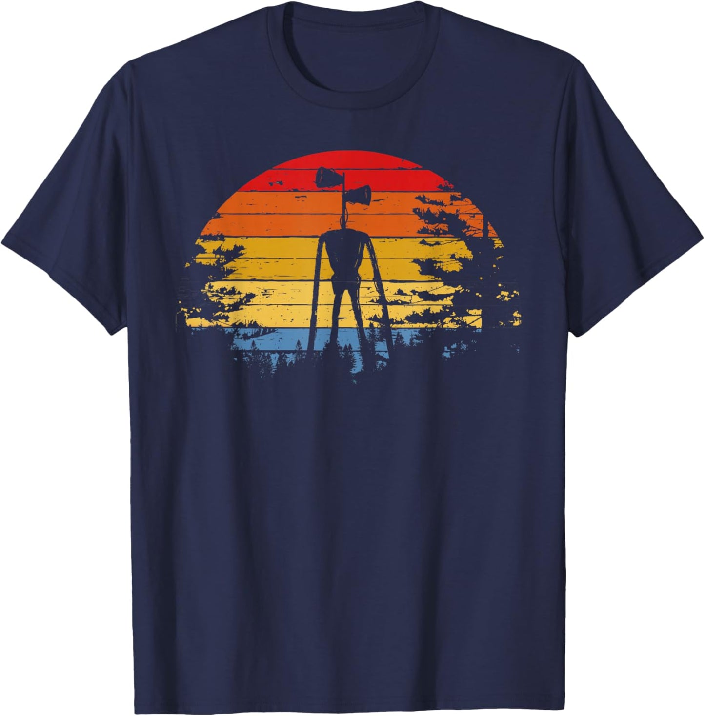 Vintage Retro Scary Siren Head Creepypasta Horror T-Shirt - T-Shirt | Navy