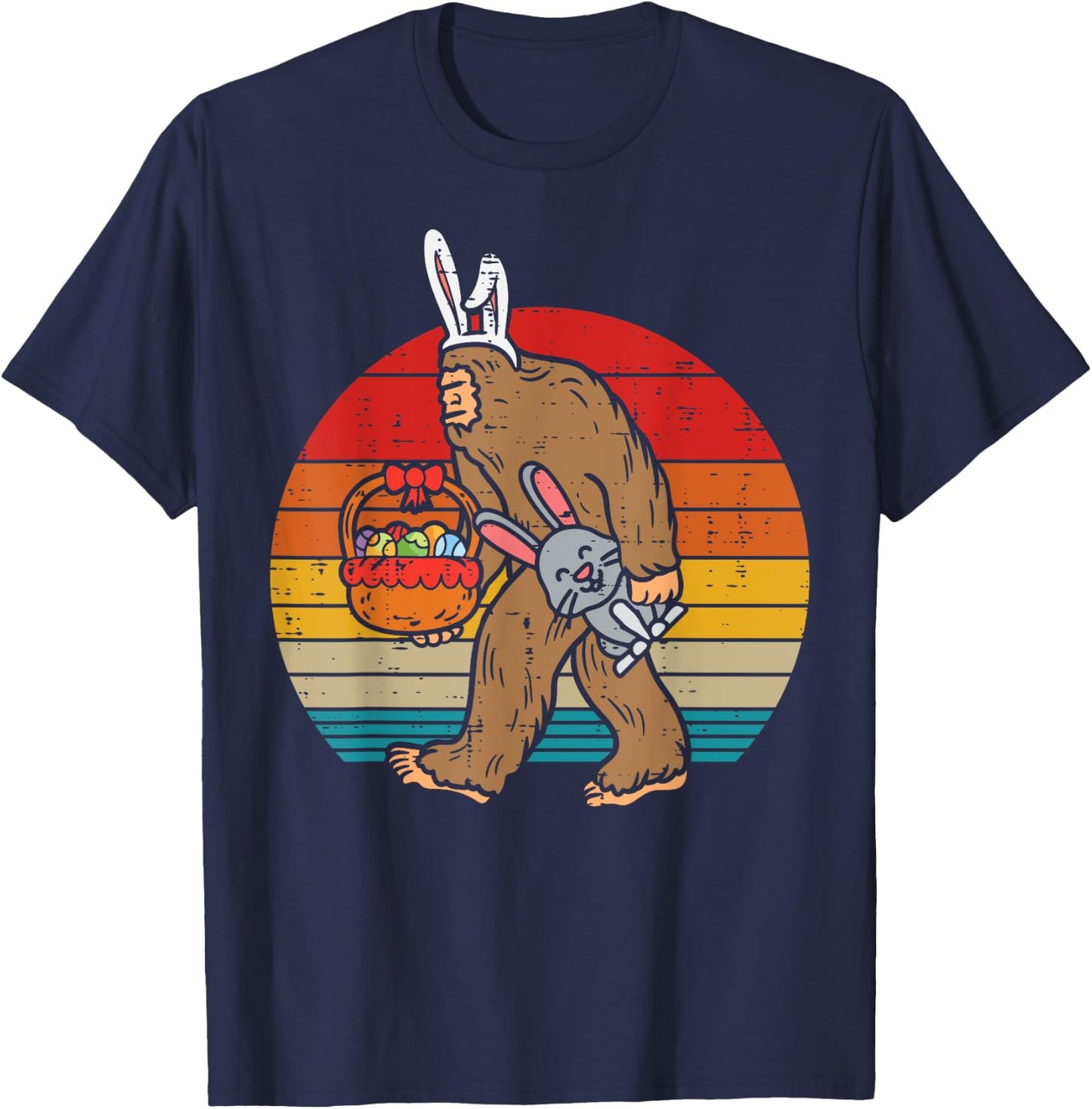 Bigfoot Easter Bunny Eggs Retro Sasquatch Men Women Kids T-Shirt - T-Shirt | Navy