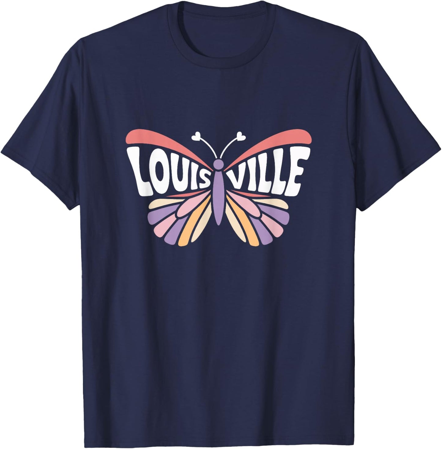 Louisville, Kentucky Butterfly - Pastel City Name Word Art T-Shirt - T-Shirt | Navy