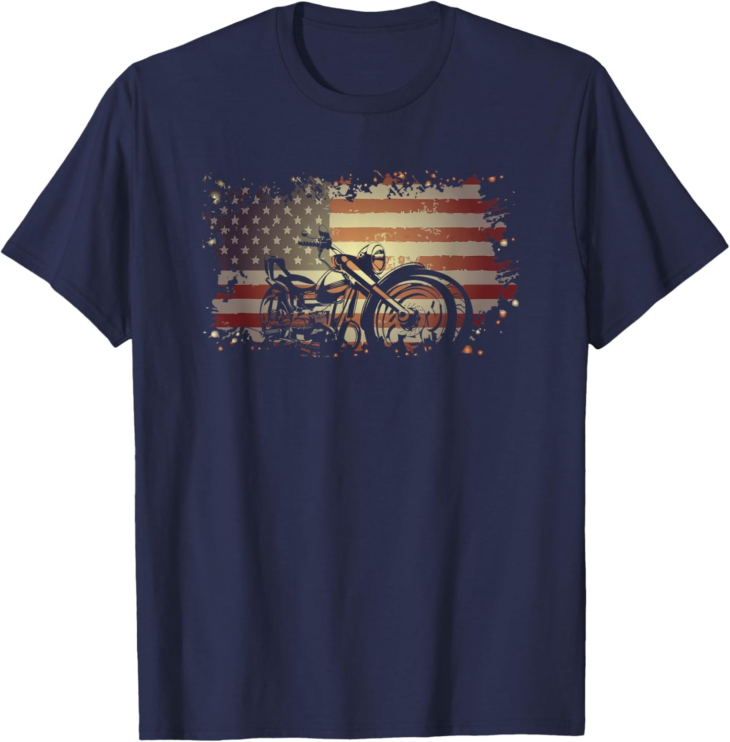 Patriotic American Flag Motorcycle Biker T-Shirt - T-Shirt | Navy
