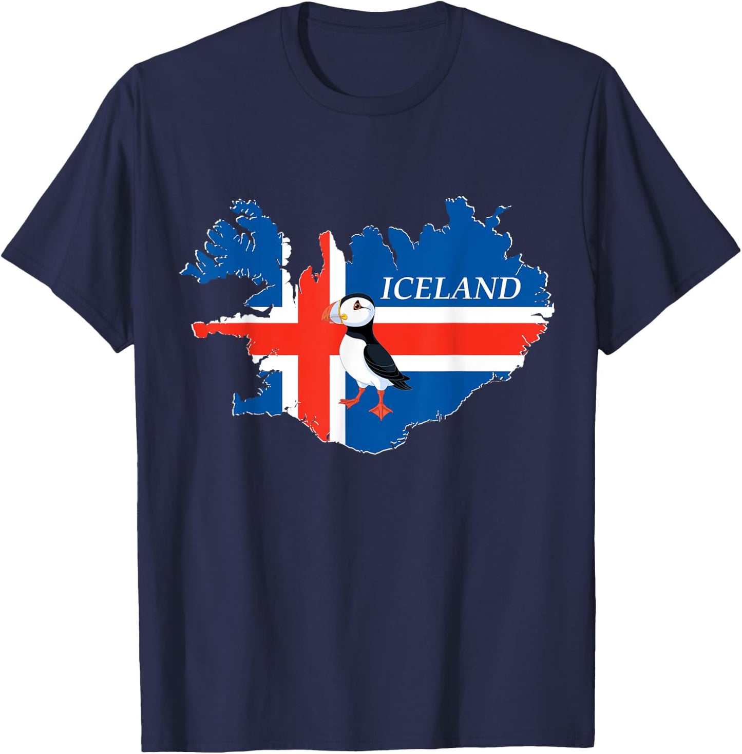 Iceland Puffin Bird and Atlantic Card T-Shirt - T-Shirt | Navy