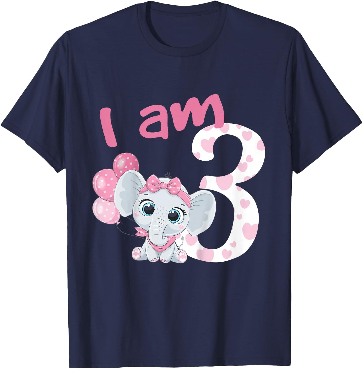 3rd Birthday Shirt Girls Elephant Girl Birthday 3 Years Old T-Shirt - T-Shirt | Navy