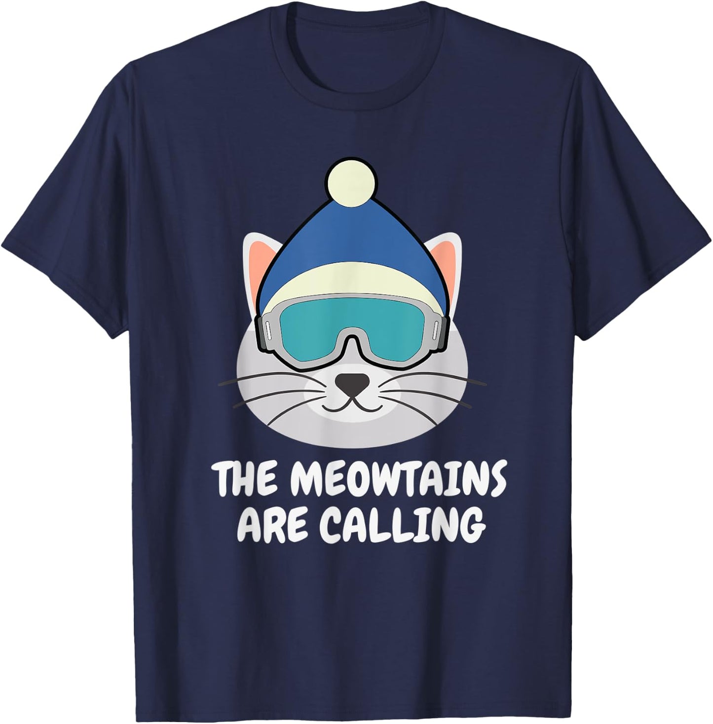 The Meowtains Are Calling Snowboard Ski Cat Men Women Kids T-Shirt - T-Shirt | Navy