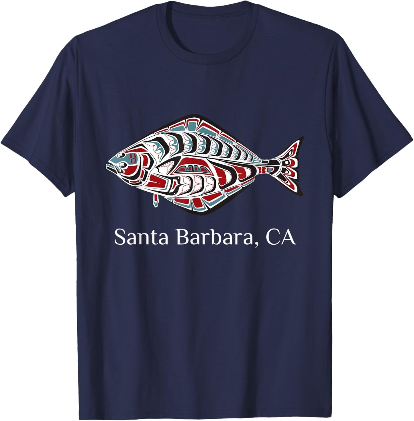 Santa Barbara California Halibut PNW Native American Indian T-Shirt - T-Shirt | Navy