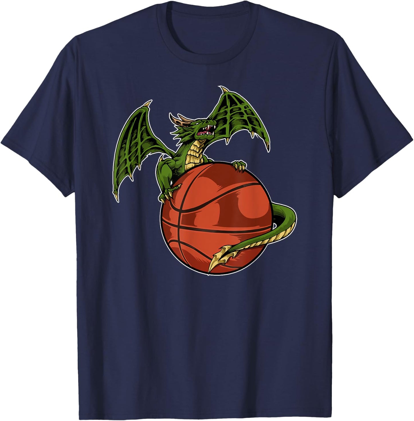 Cool Basketball Dragon Sitting On BBall Fantasy T-Shirt - T-Shirt | Navy