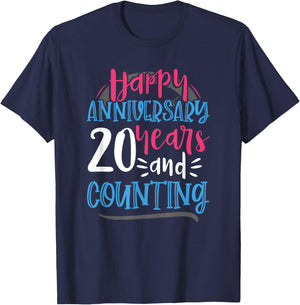 Happy Anniversary 20 Years Counting 20th Wedding Anniversary T-Shirt - T-Shirt | Navy