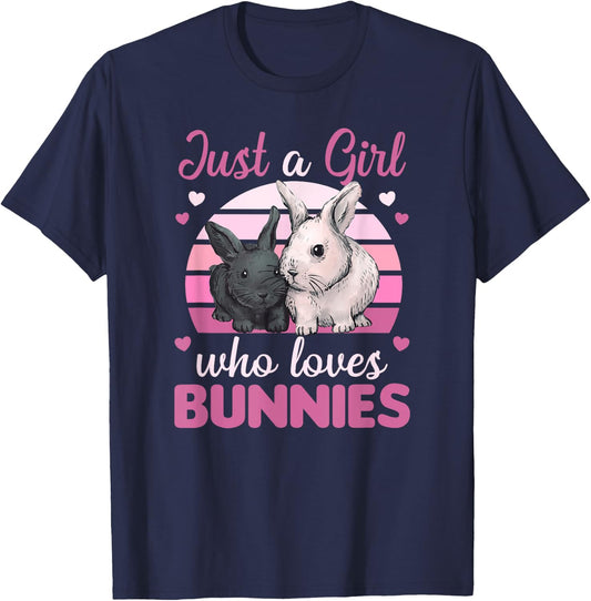 Just A Girl Who Loves Bunnies Cute Rabbit For Girls T-Shirt - T-Shirt | Navy