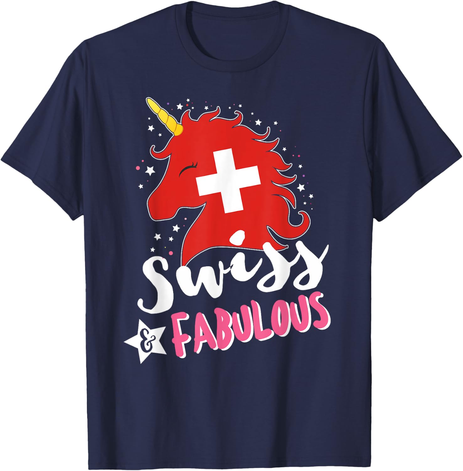 Swiss Unicorn Switzerland Flag T-Shirt - T-Shirt | Navy