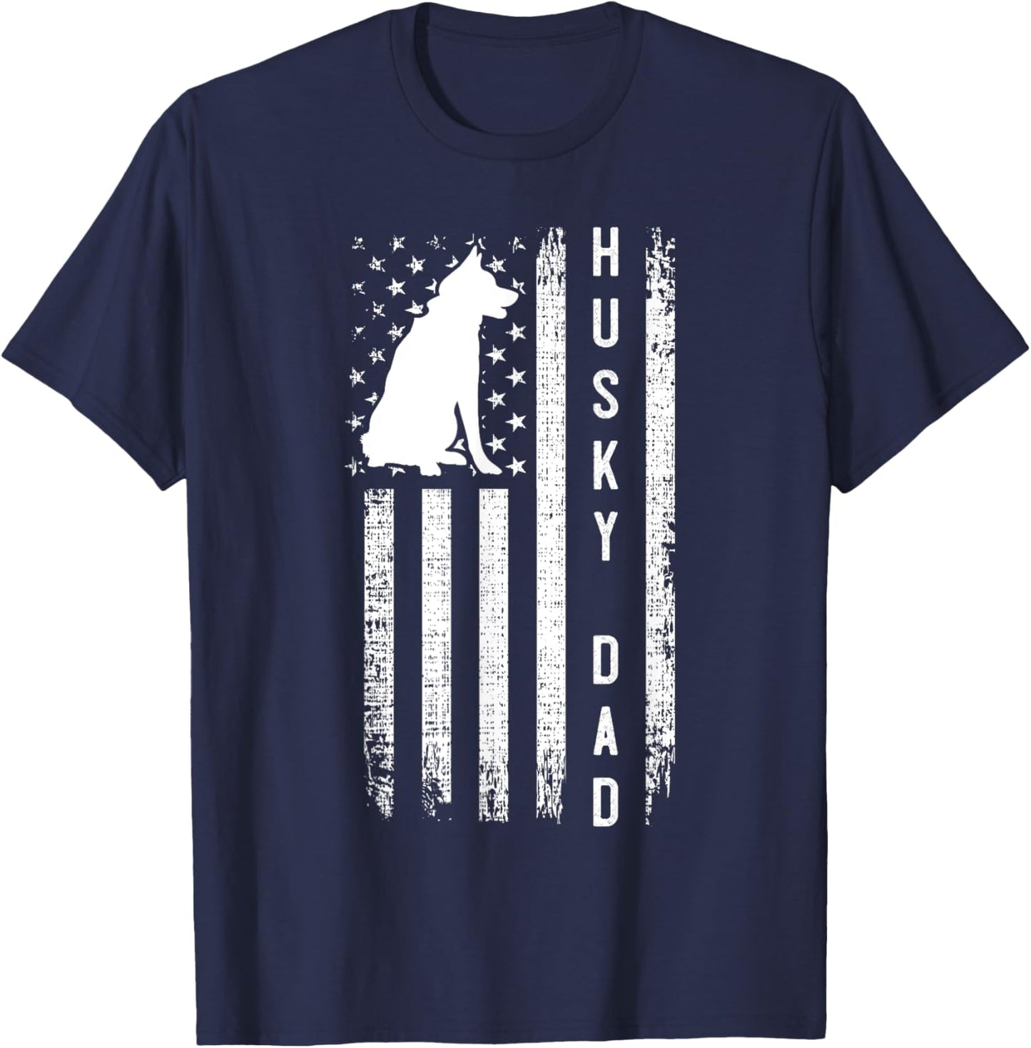 Siberian Husky Dog Breed American Flag Husky Lover Dog Dad T-Shirt - T-Shirt | Navy