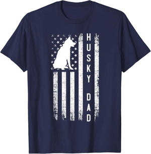 Siberian Husky Dog Breed American Flag Husky Lover Dog Dad T-Shirt - T-Shirt | Navy
