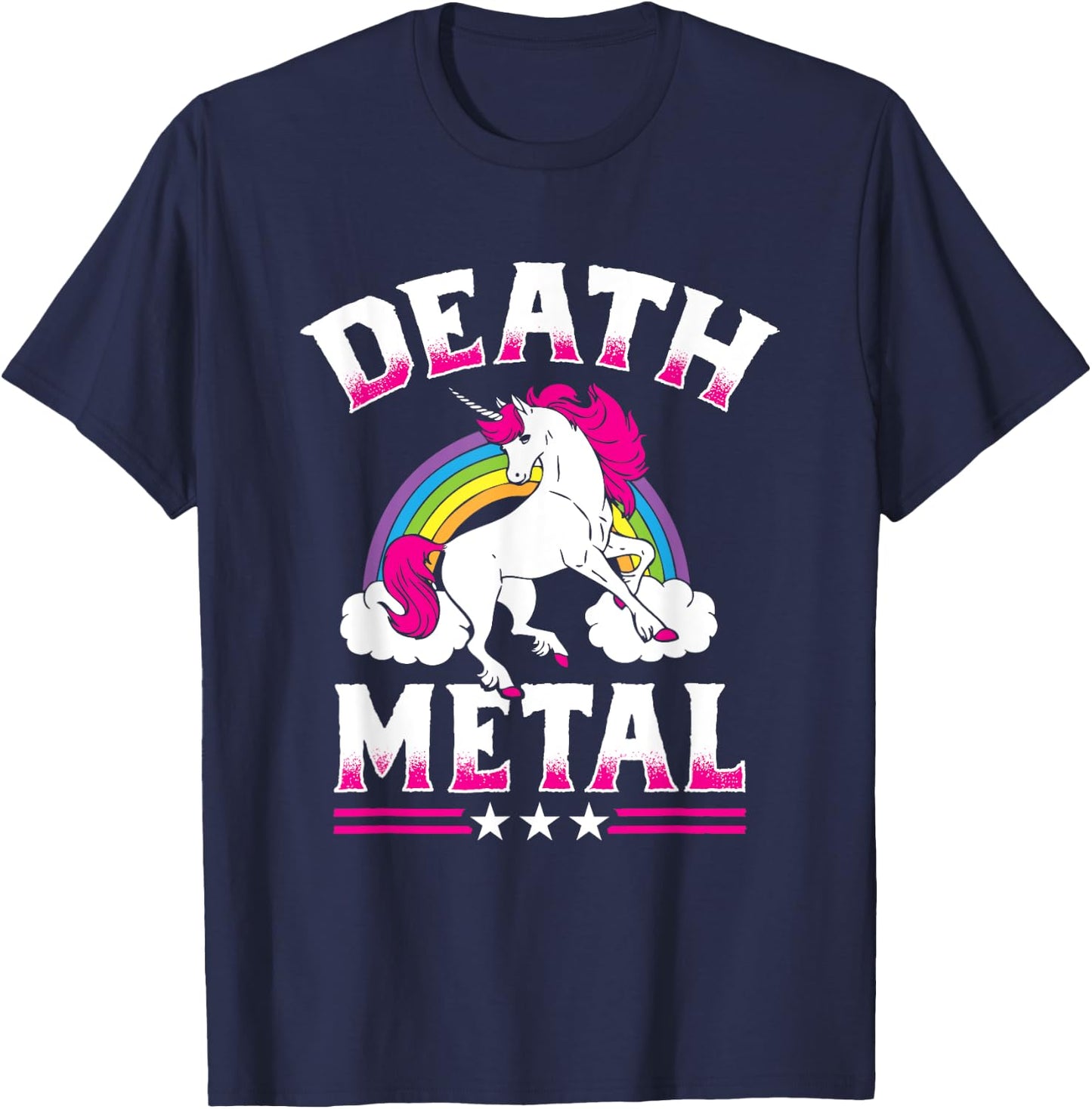 Death Metal Rainbow and Unicorn Heavy Rock Music Lover Gift T-Shirt - T-Shirt | Navy