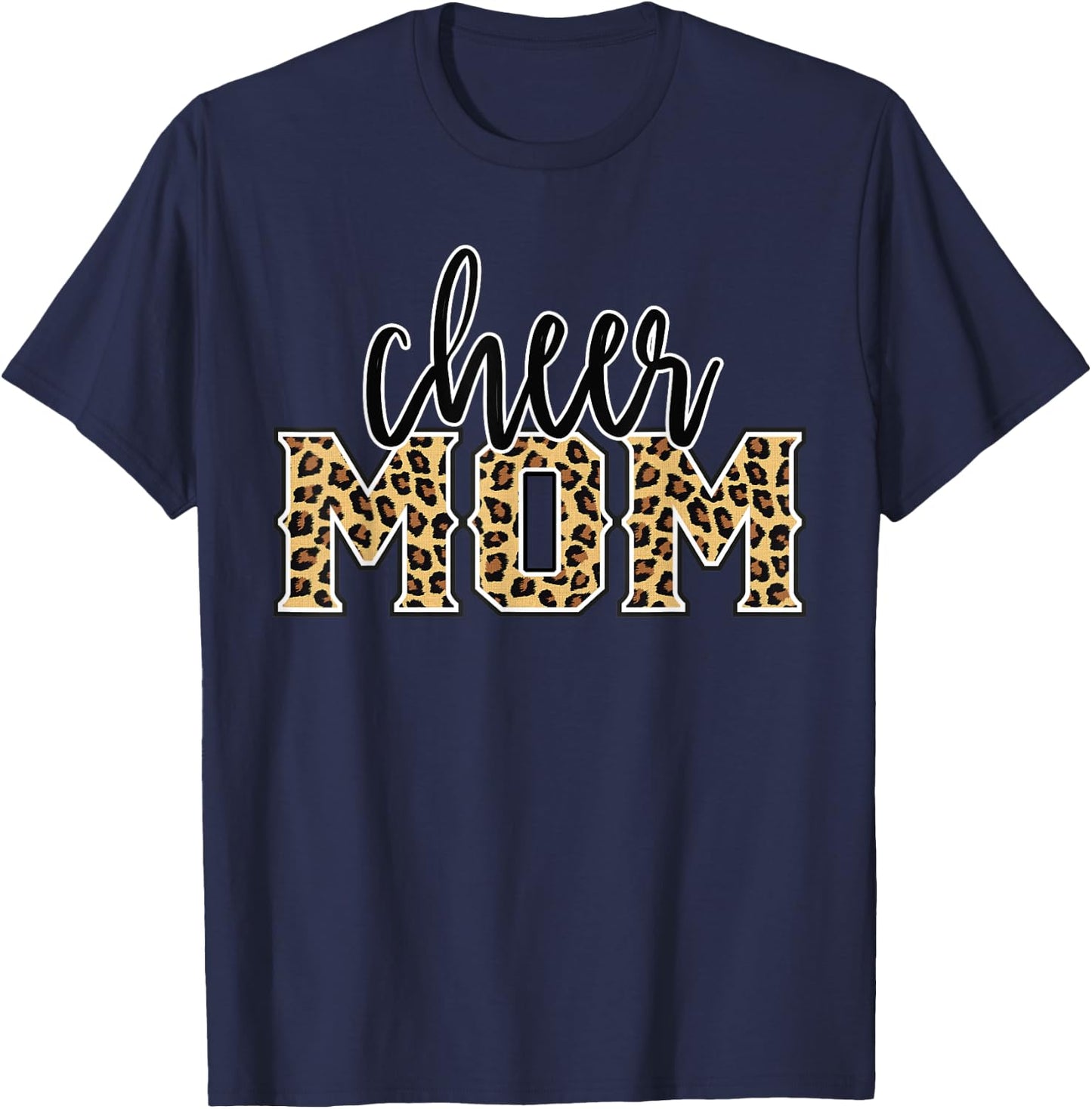 Cheer Mom Leopard Print Proud Cheerleader Mother T-Shirt - T-Shirt | Navy