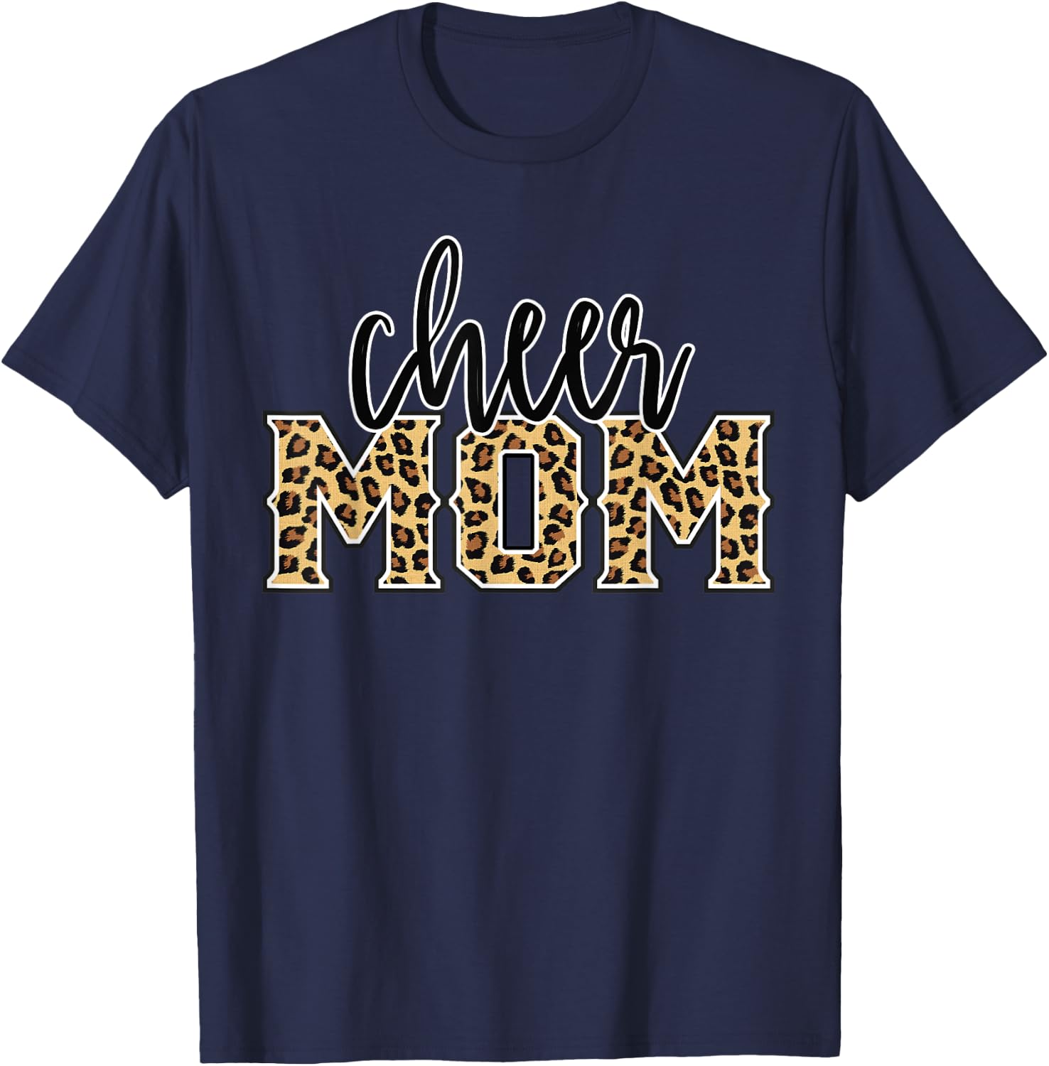 Cheer Mom Leopard Print Proud Cheerleader Mother T-Shirt - T-Shirt | Navy