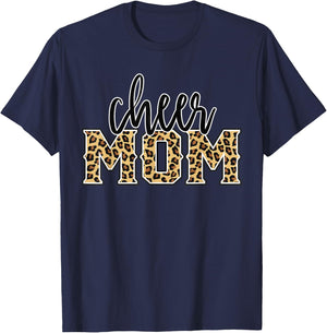 Cheer Mom Leopard Print Proud Cheerleader Mother T-Shirt - T-Shirt | Navy