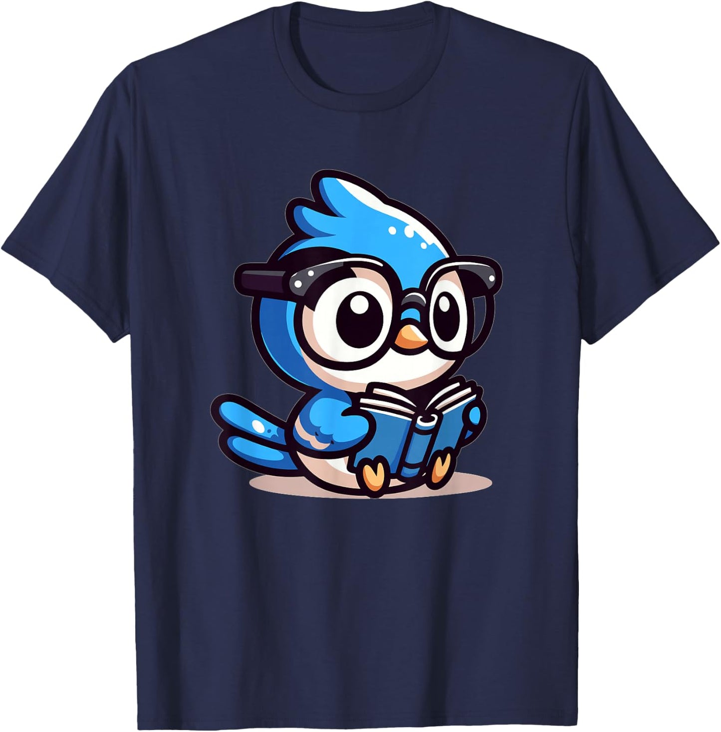 Adorable Book Lover Blue Jay With Reading Glasses Cute T-Shirt - T-Shirt | Navy