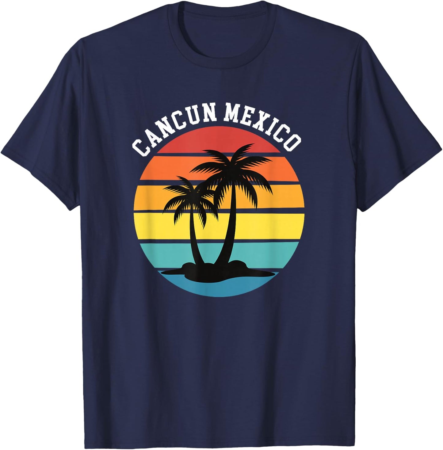 Can Cun Mexico Sunset Palm Trees Vacation T-Shirt - T-Shirt | Navy