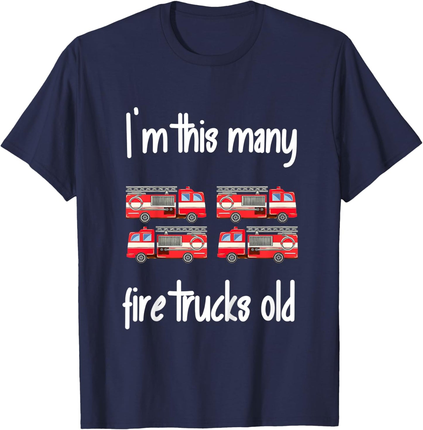 Kids Fire Truck Birthday 4 Years Old 4th Birthday Firefighter T-Shirt - T-Shirt | Navy