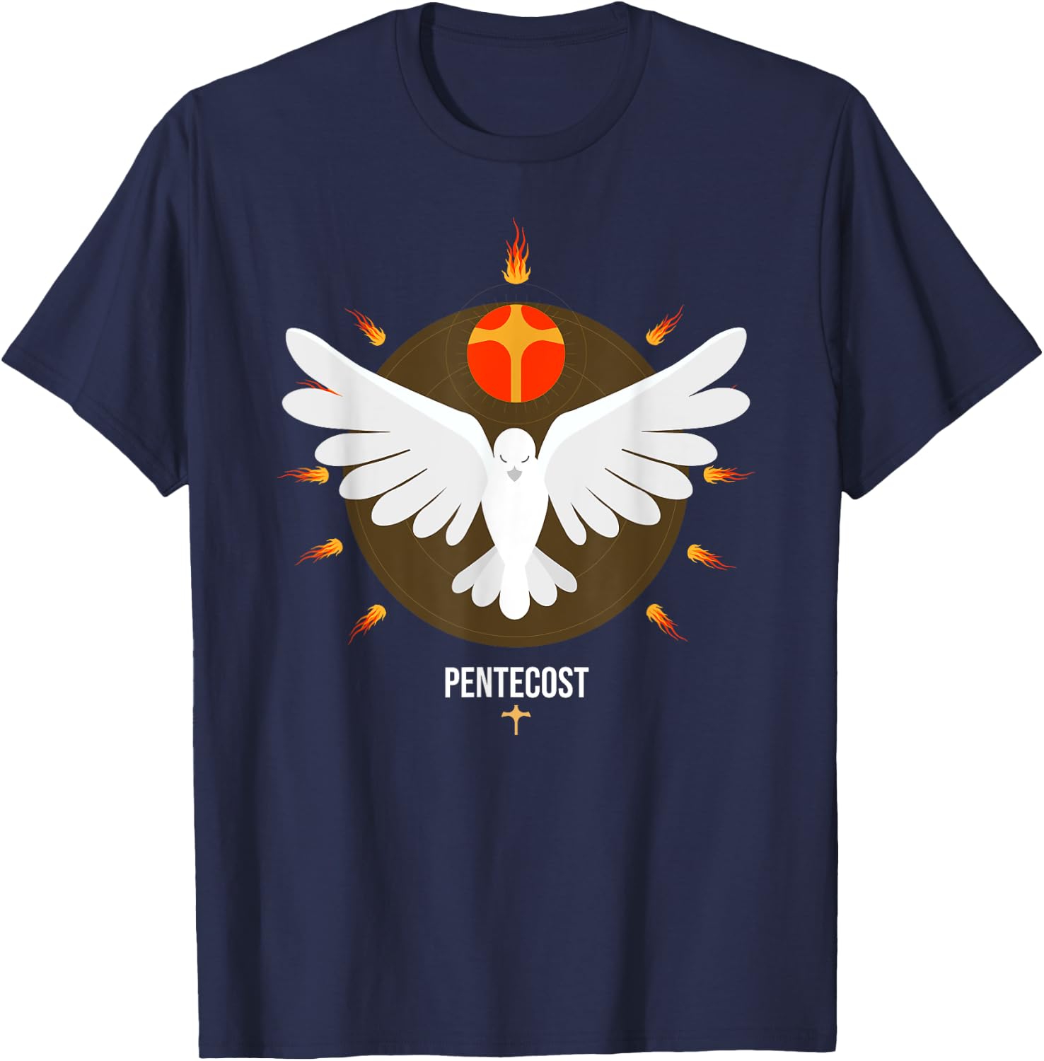 Pentecost Doves Tongues of Fire Flame Acts Whitsun Christian T-Shirt - T-Shirt | Navy