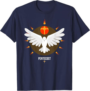Pentecost Doves Tongues of Fire Flame Acts Whitsun Christian T-Shirt - T-Shirt | Navy