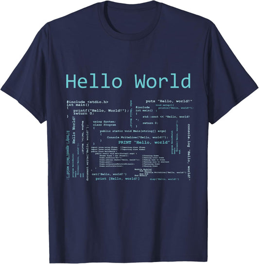 Hello World - Computer Programming Languages T-Shirt - T-Shirt | Navy