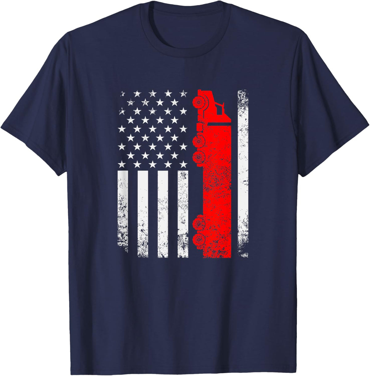 Vintage USA Truck Driver American Flag Father's Day Trucker Men T-Shirt - T-Shirt | Navy