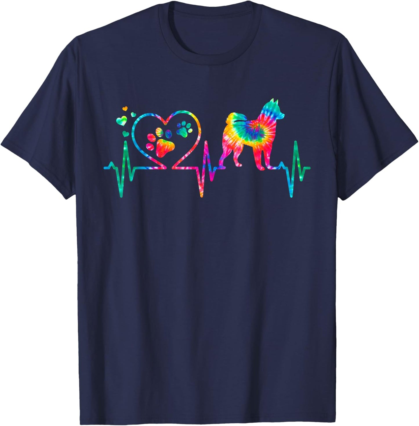 Alaskan Klee Kai Mom Dad Heartbeat Tie Dye Dog Gift T-Shirt - T-Shirt | Navy
