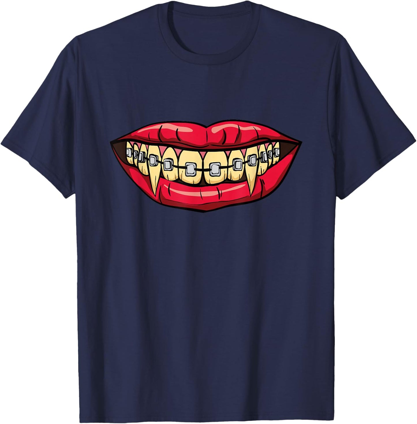 Vampire Fangs Halloween Dentist Orthodontic Braces T-Shirt - T-Shirt | Navy