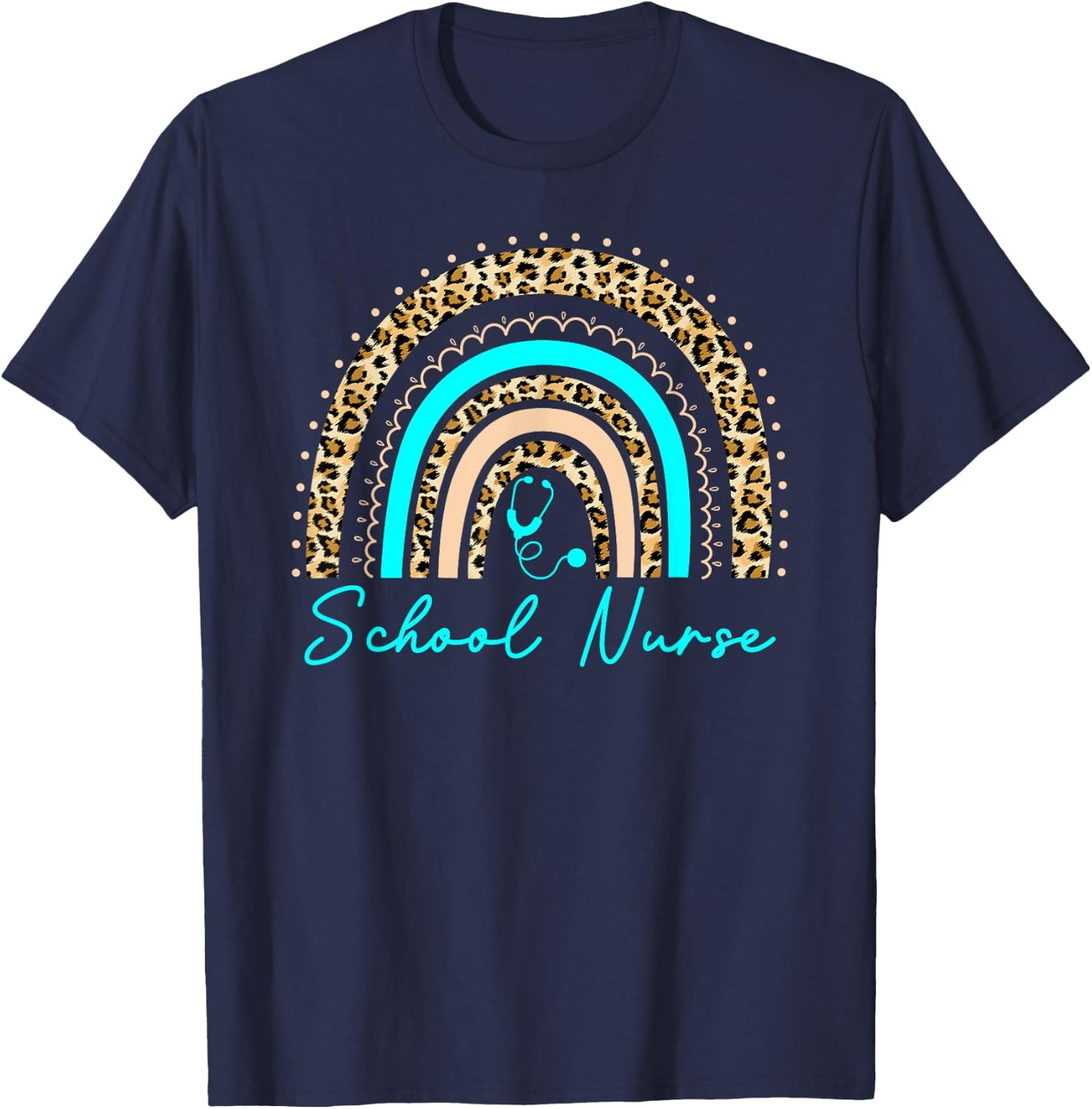 Rainbow Leopard School Nurse Seniors Work Back To School T-Shirt - T-Shirt | Navy