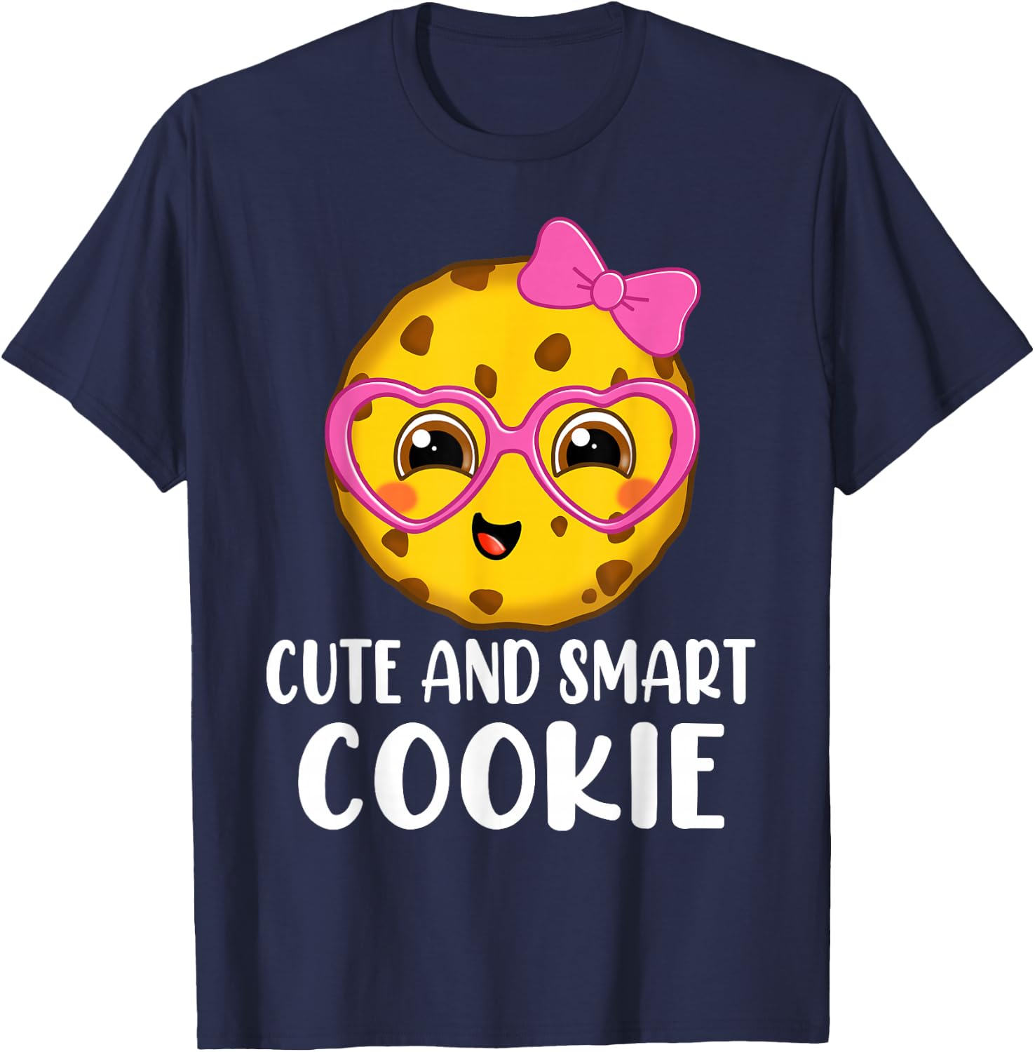 Cute and Smart Cute Kawaii Cookie heart glasses and pink bow T-Shirt - T-Shirt | Navy