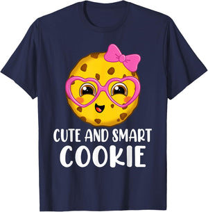 Cute and Smart Cute Kawaii Cookie heart glasses and pink bow T-Shirt - T-Shirt | Navy