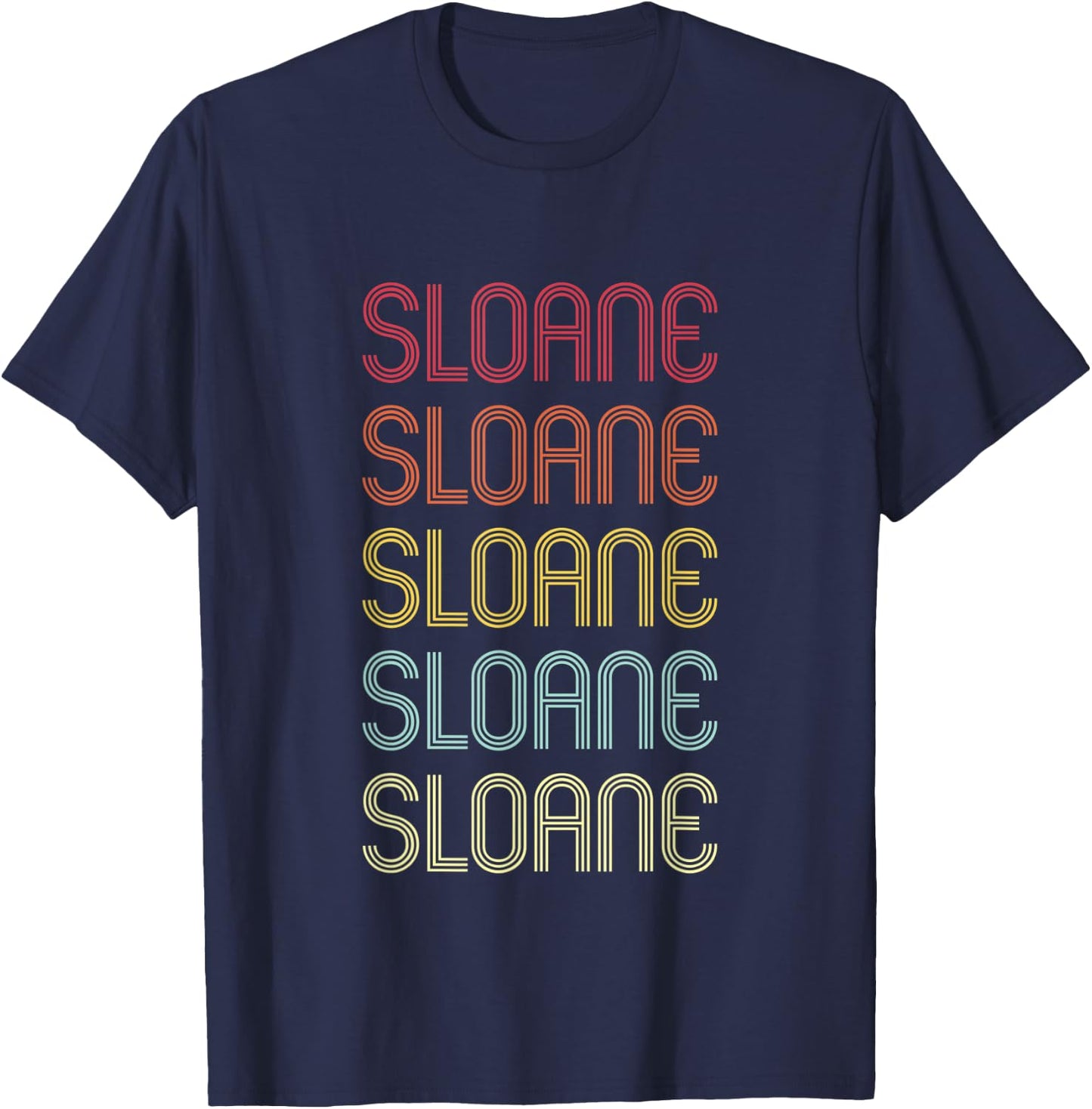 Sloane Retro Wordmark Pattern Vintage Personalized 70s T-Shirt - T-Shirt | Navy
