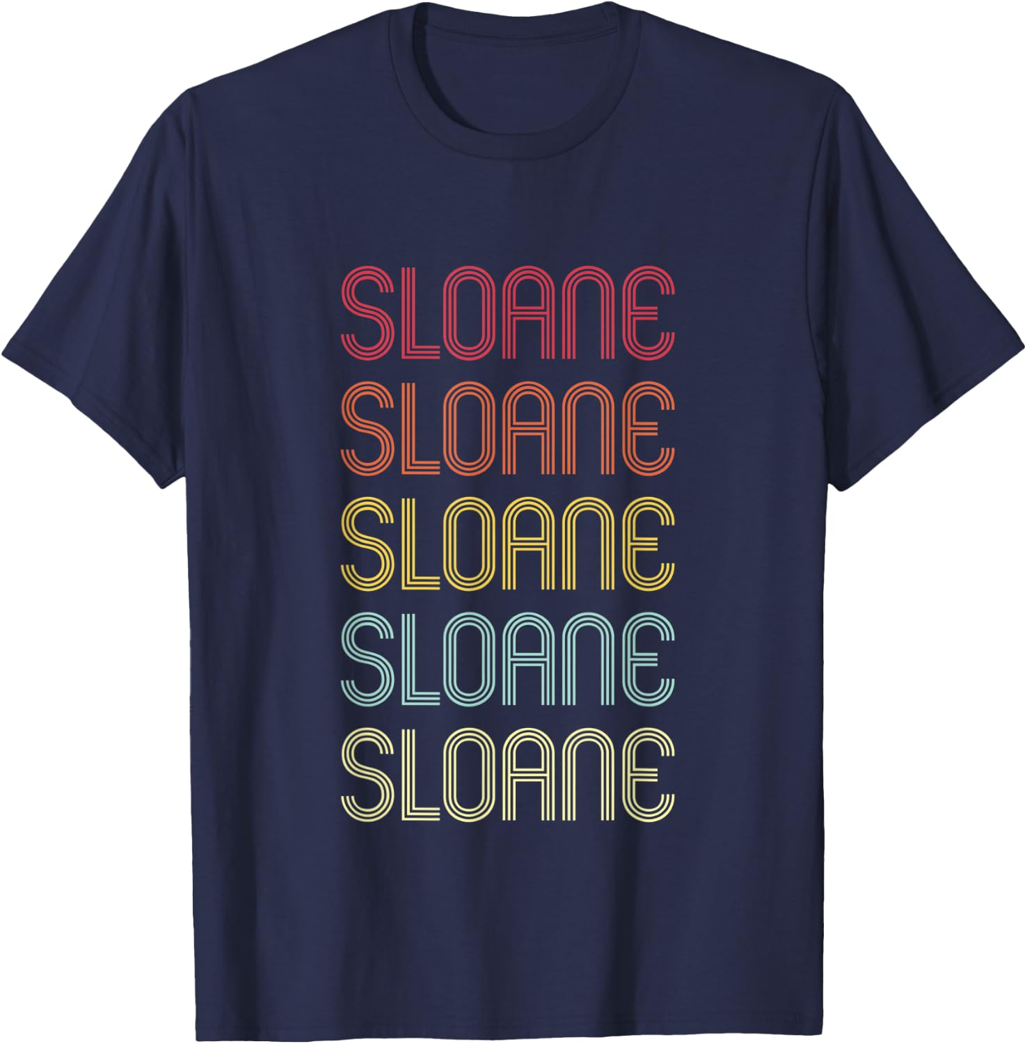 Sloane Retro Wordmark Pattern Vintage Personalized 70s T-Shirt - T-Shirt | Navy
