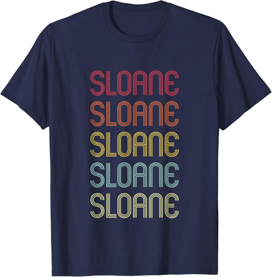 Sloane Retro Wordmark Pattern Vintage Personalized 70s T-Shirt - T-Shirt | Navy