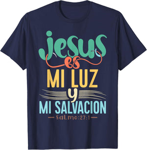 Camisetas Cristianas en espanol Con Frases Biblia Salmo 27:1 T-Shirt - T-Shirt | Navy