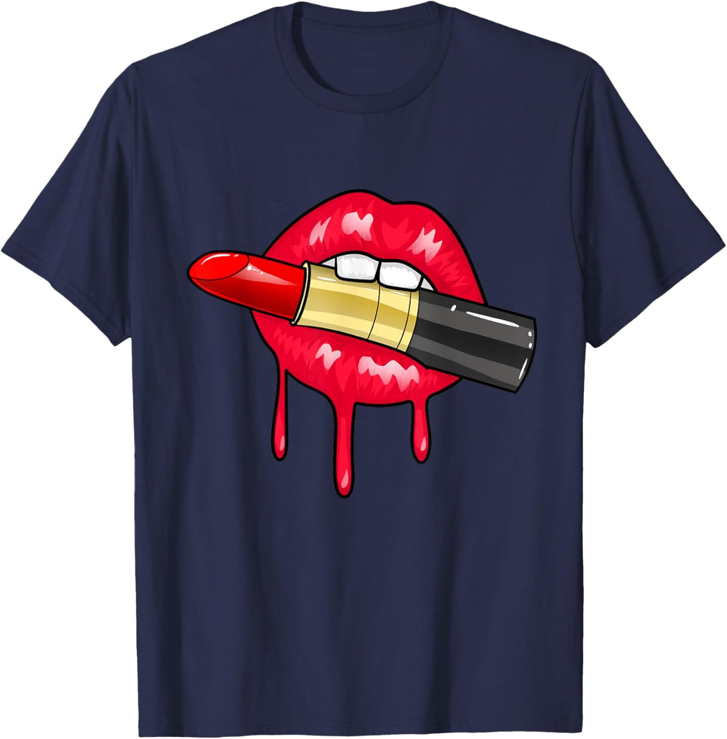 Women's Red Lipstick Juicy Sexy Lips Makeup Lip Color T-Shirt - T-Shirt | Navy