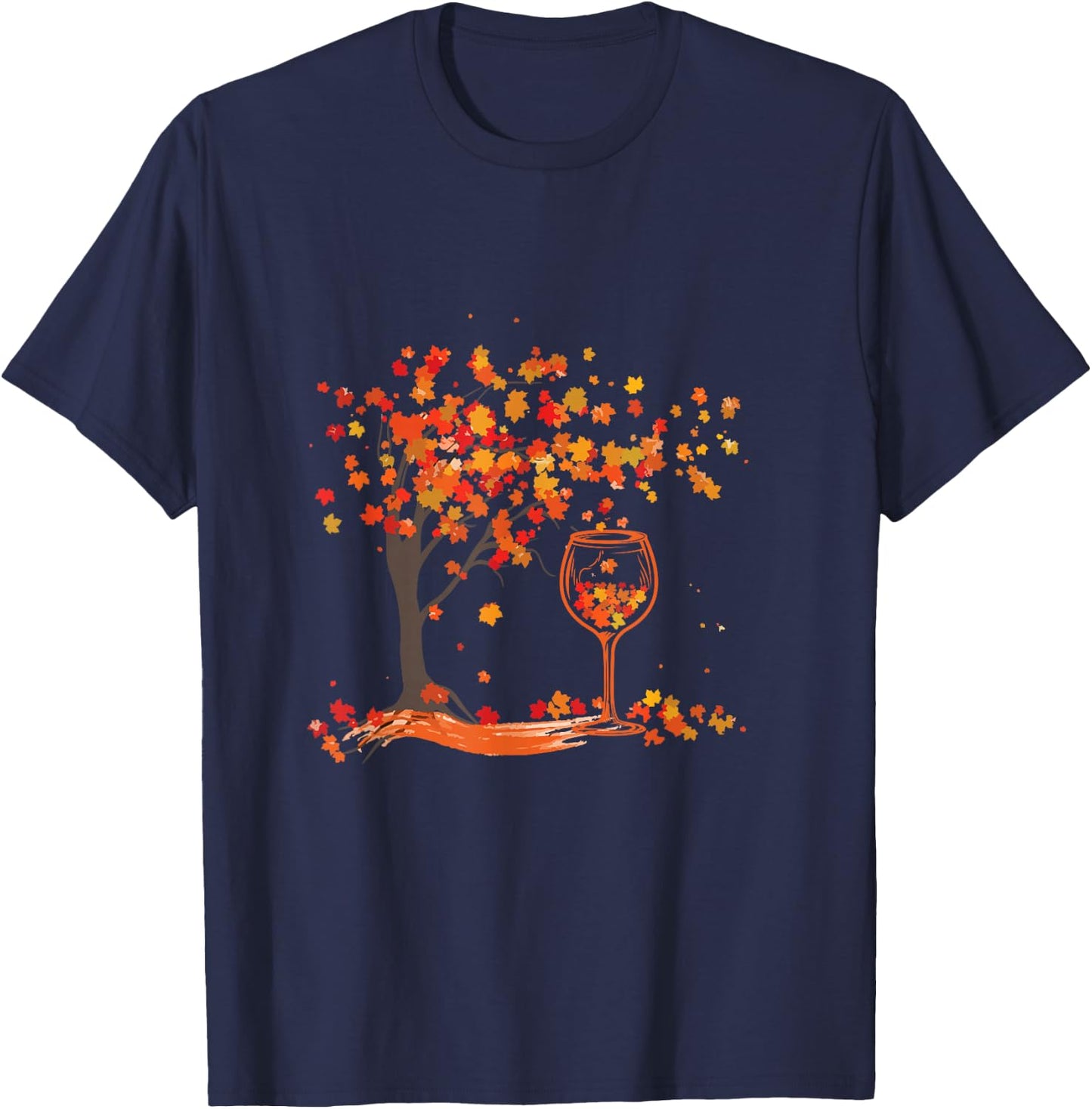Glass of Wine Maple Leaf Autumn Fall Funny Drink Wine Lover T-Shirt - T-Shirt | Navy